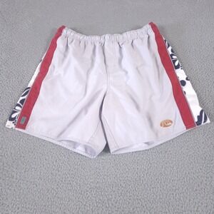 VINTAGE Quiksilver Swim Trunks Mens Small Grey Red Hibiscus Floral Lined 90s